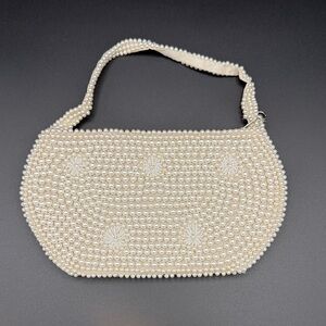 Elegant Pearl-Embellished Cream Handbag